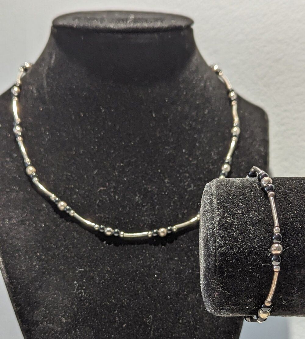 Napier Necklace and Bracelet in Silver and Black